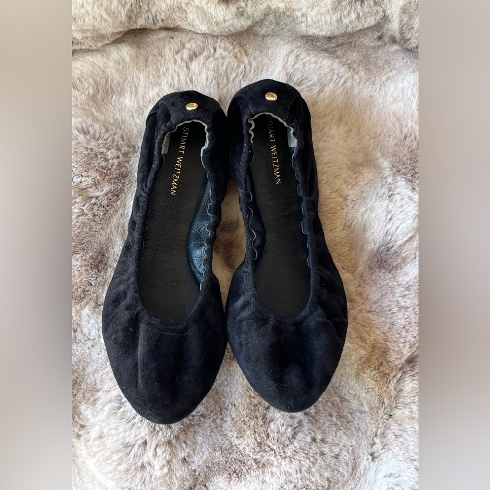 Women's Stuart Weitzman Black Suede Ballet Flat Shoes Size 9B